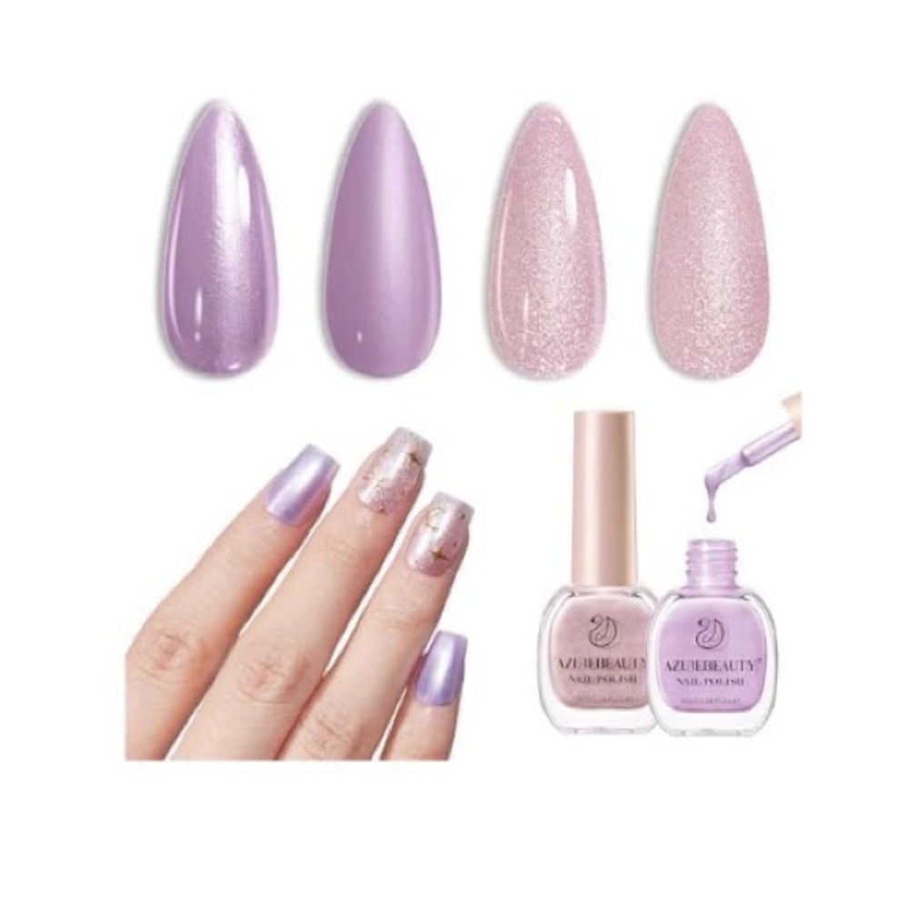 Nail Polish Set Quick Dry Pink Pastel and purple Glitter 2 Colors Nail 0.34oz